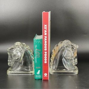 Vintage Mid Century Modern Glass Horse Head Bookends